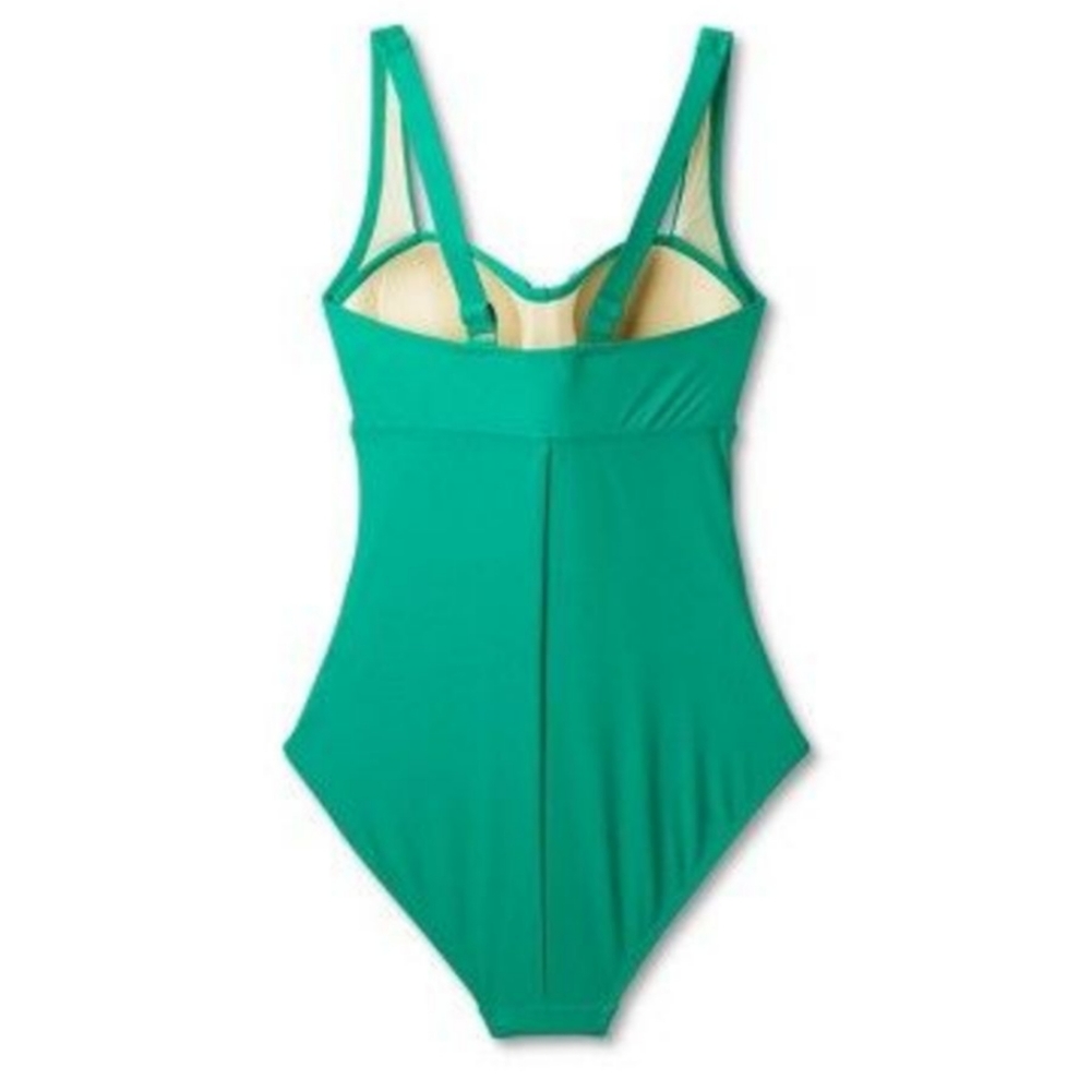 NEW Kona Sol Twist-Front Square Neck Full Coverage One Piece Swimsuit Green - Picture 3 of 7